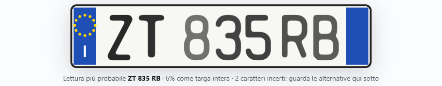 La targa ricostruita ZT 835 RB con la frase di sintesi